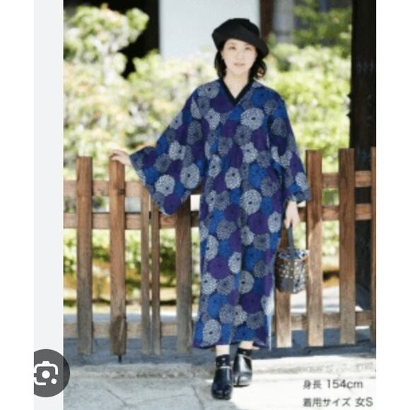 SOU SOU Kyoto Japan Sz M Medium Purple Blue Floral Kimono Sleeve Dress Cotton - Picture 1 of 11